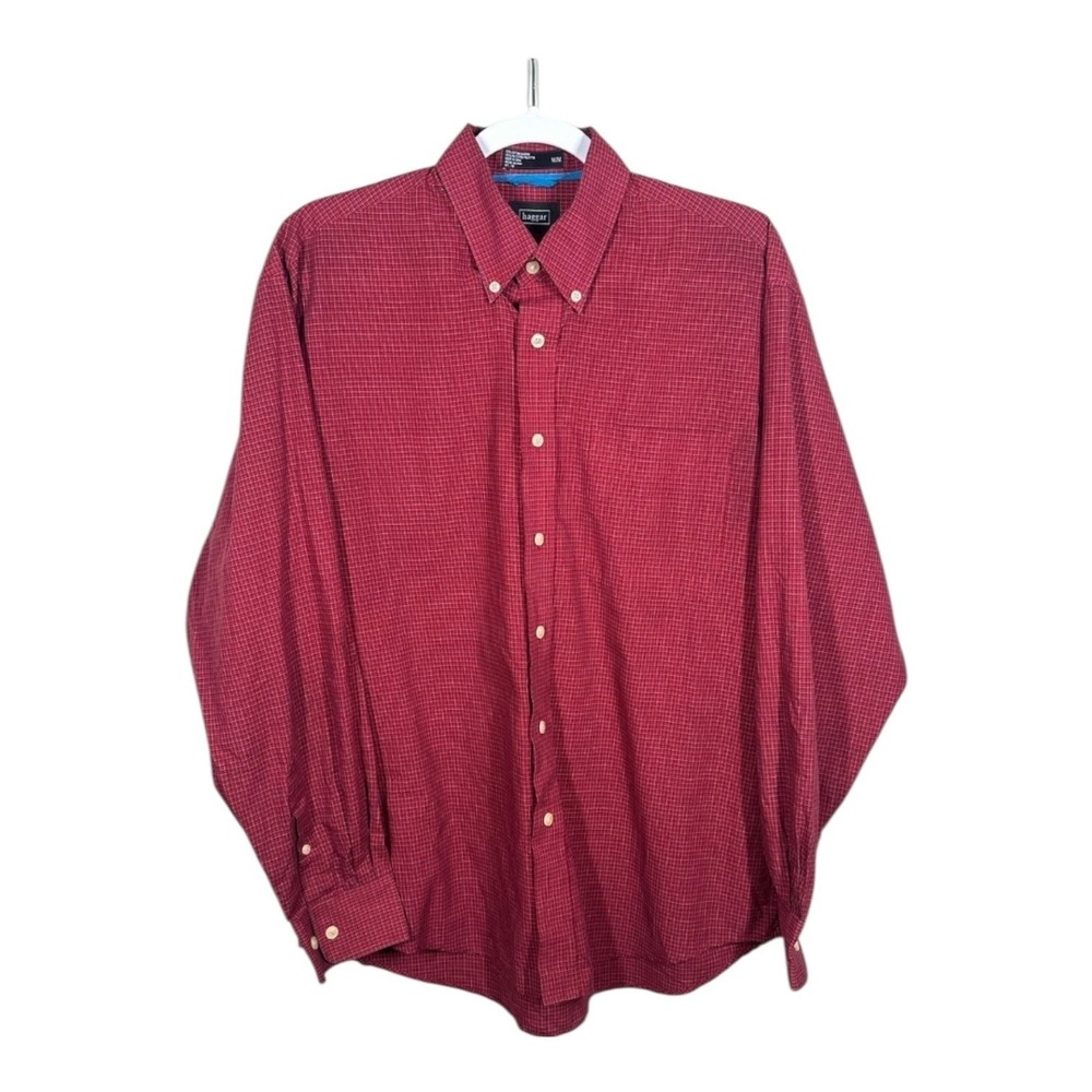 Haggar Red Button Down Shirt Mens M Long Sleeve Casual